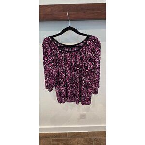 George Womens XL 3/4 Sleeve Pink & Black Leopard Print Blouse Polyester Lightwei